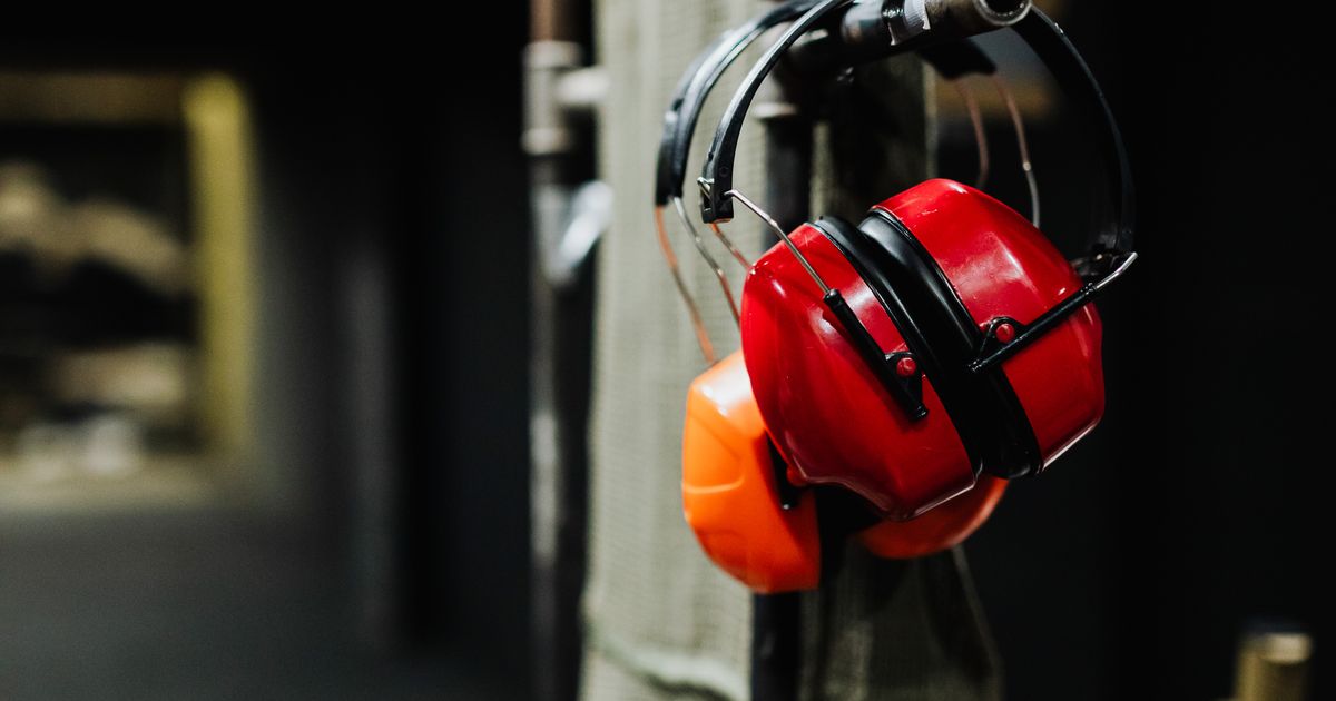 Red hearing protection at a shooting range